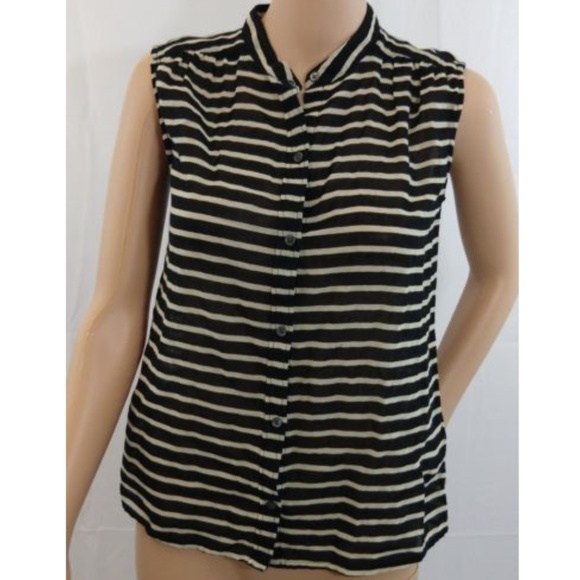 J. Crew Striped Button Up Sleeveless Sheer Top - Picture 2 of 8